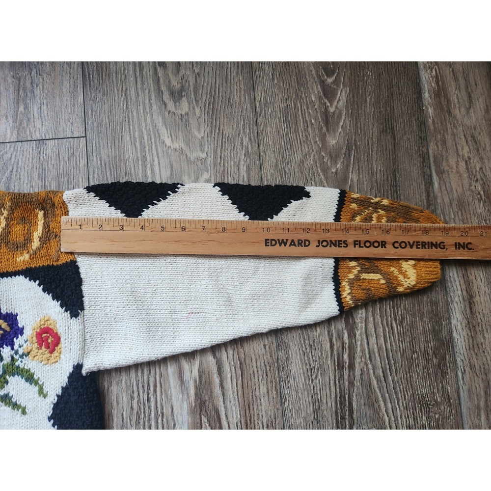 Vintage Knitting Needles Hand Knit Floral Sweater Sz L Grandmacore Chunkyknit - Picture 6 of 9